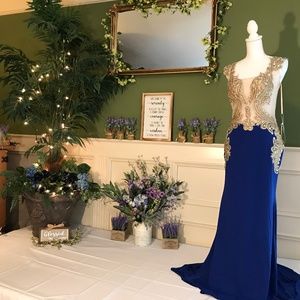 Formal Royal blue gold appliqué mermaid style dress